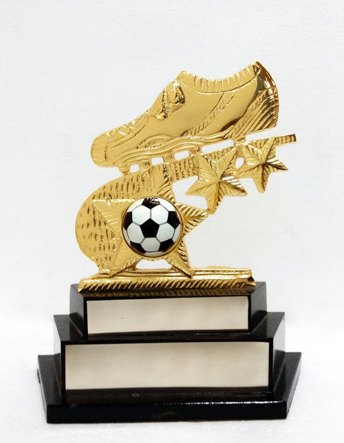 Gold soccer shoe and ball trophy